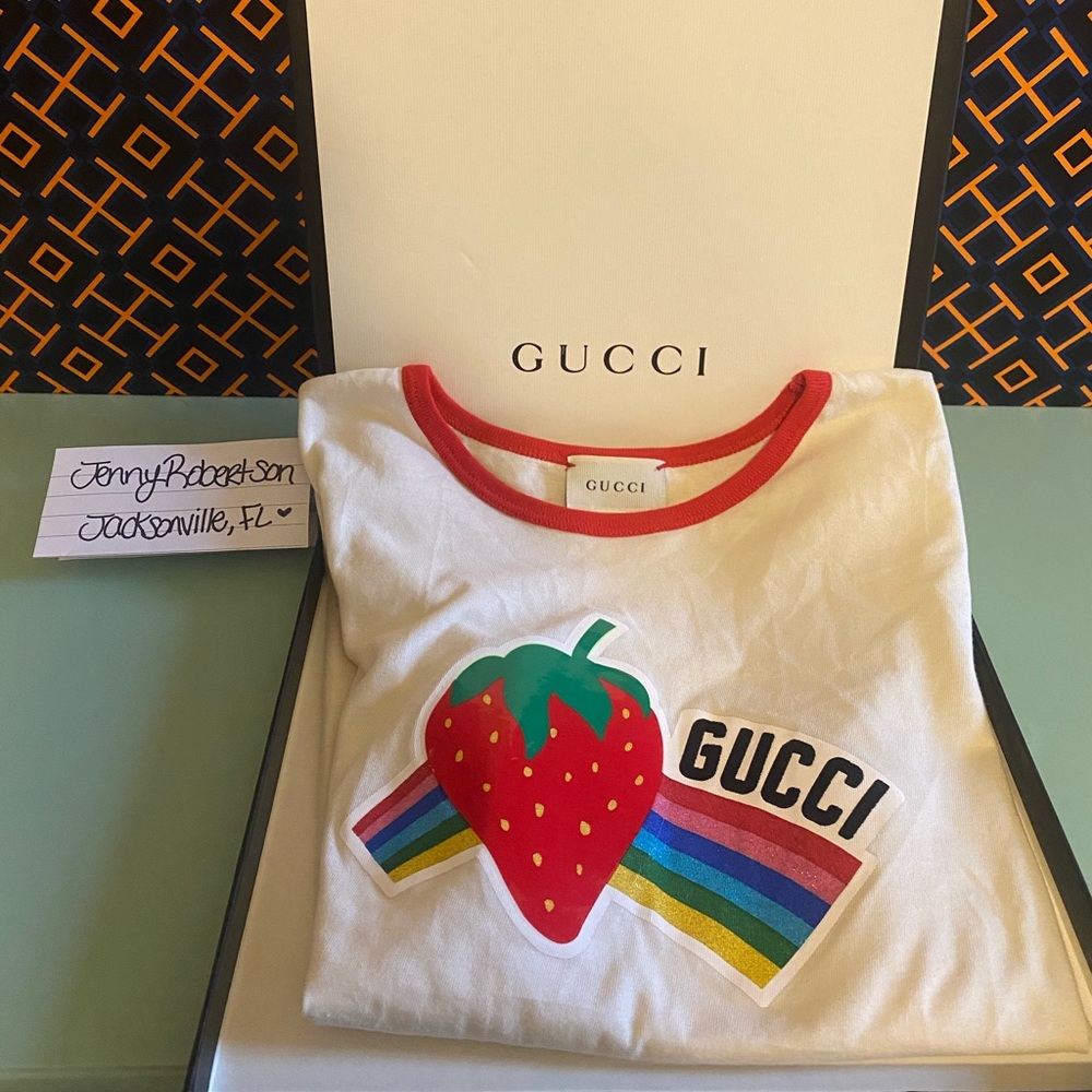 SOLD Girls Gucci Strawberry Rainbow TShirt